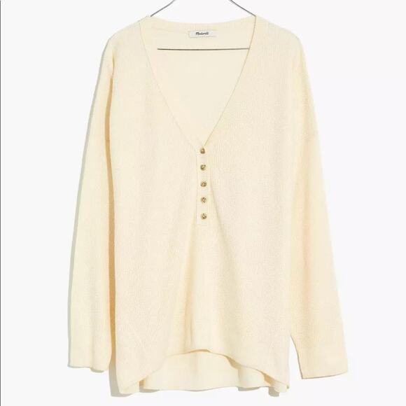 NWT MADEWELL Asherton Waffle Henley Sweater Cream Small - Picture 1 of 5